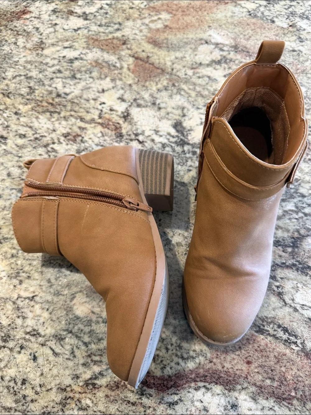 The Children's Place Little Girls Tan Ankle Boots with Buckle Strap